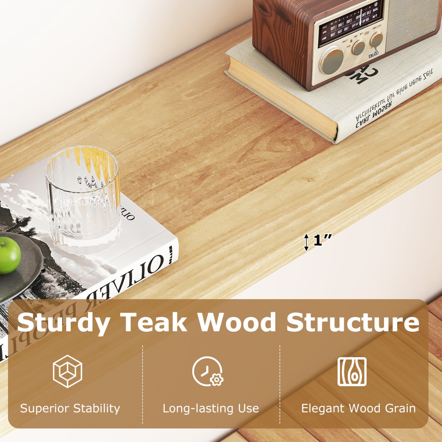 Natural Teak Wood 2-Tier Console Table Farmhouse Sofa and Entryway Table