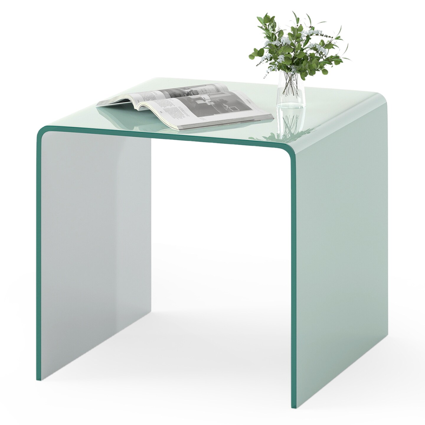 Glass End Table 2-Tier Shelf Mobile Detachable Wheels Sofa Side Table