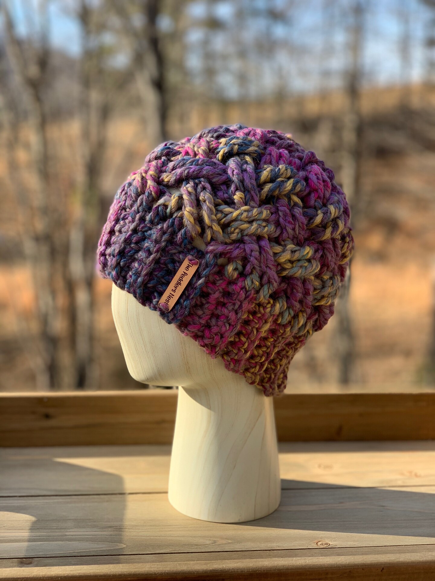 Hand Crocheted Chunky Wool Blend Celtic Weave Stitch Hat