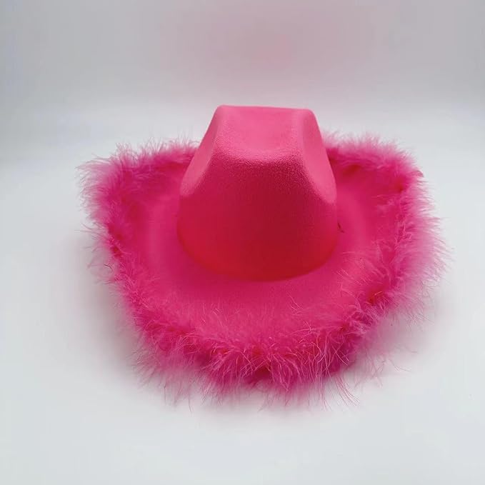 4E's Novelty Hot Pink Cowgirl Hat with Feathers & Heart Sunglasses – Cowboy Hat for Adults