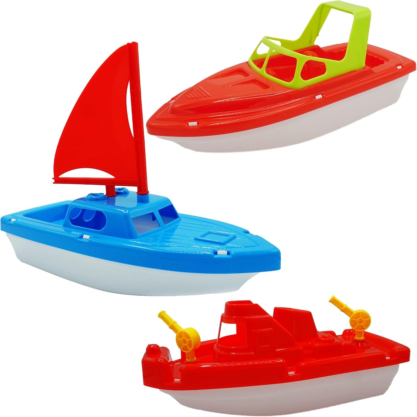 4E&#x27;s Novelty 3 Pack Toy Boat Bath Toys &#x2013; Bath Boats &#x26; Pool Toys Toddler, 10&#x22; Large Plastic Boats for Water Play