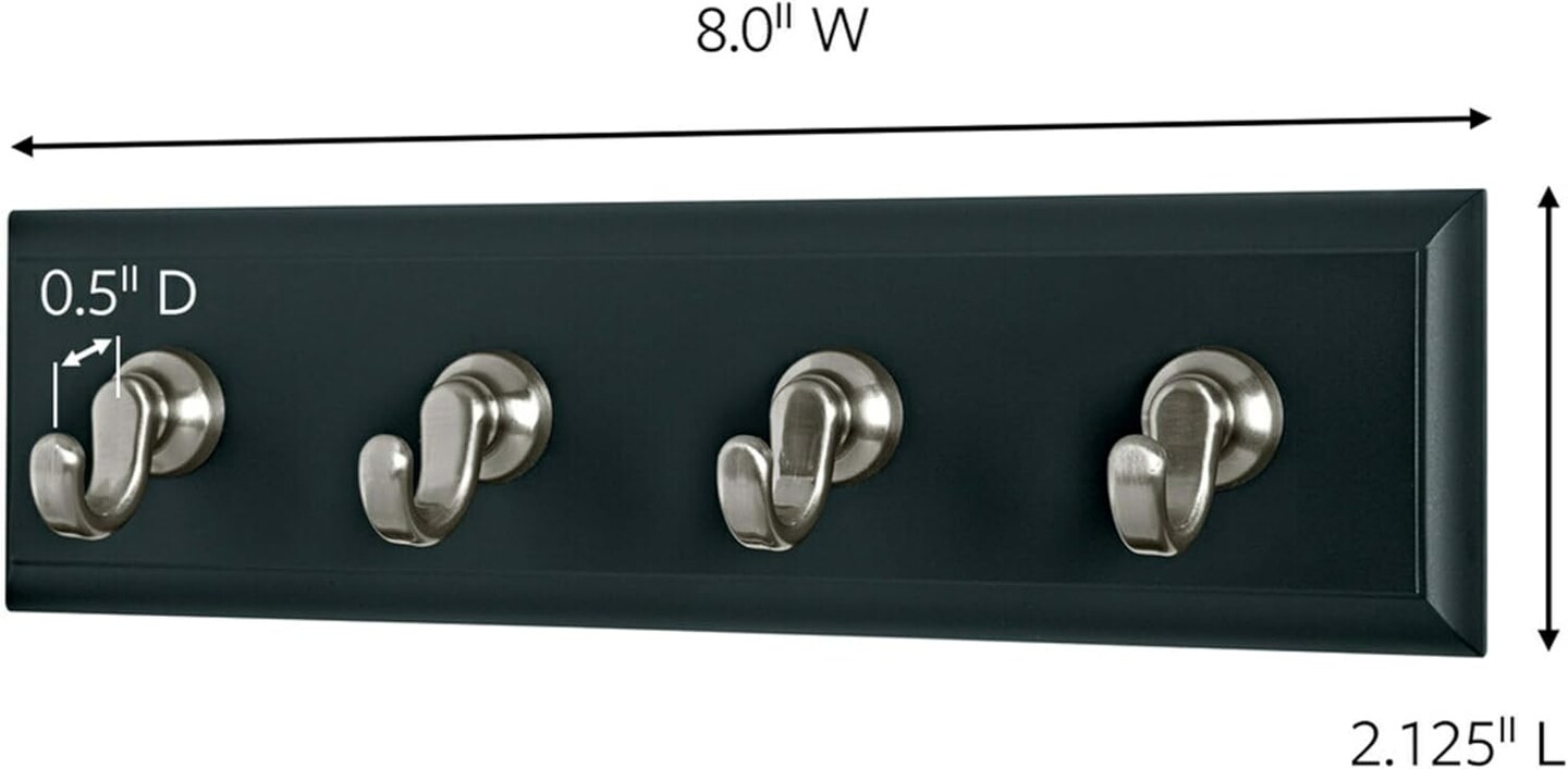 Command Key Rail, Holds up to 2 lb, 8-inch Rail with 4 Key Hooks and 6 Command Strips, Slate, Removable Key Hooks for Entryway or Hallway, Hang Keys, Hats, Dog Leashes, and Accessories