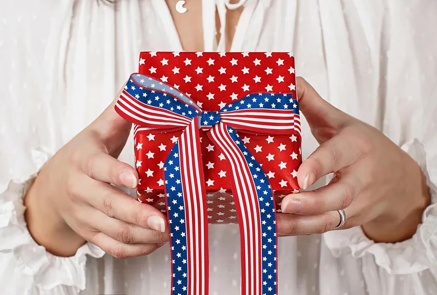 2 Rolls Patriotic Ribbon - American Flag Wired Ribbon Set, Vintage &#x26; Classic USA Stars and Stripes Decoration