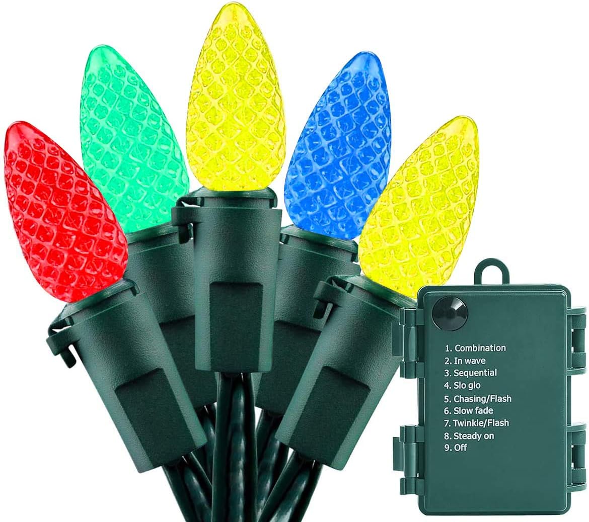Battery Operated 18ft 50 LED C3 String Lights - Multicolor, Waterproof, Indoor/Outdoor Christmas