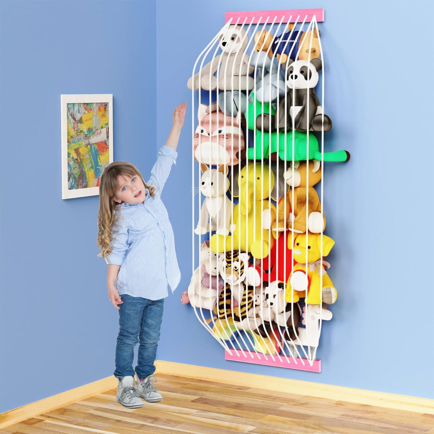 Stuffed Animal Storage Wooden Soft Toy Storage for Kids Room&#xFF0C;Wall Mount Door Hanging Stuffed Animal Toy Organizer Shelf for Nursery Play Room Pink -Patent