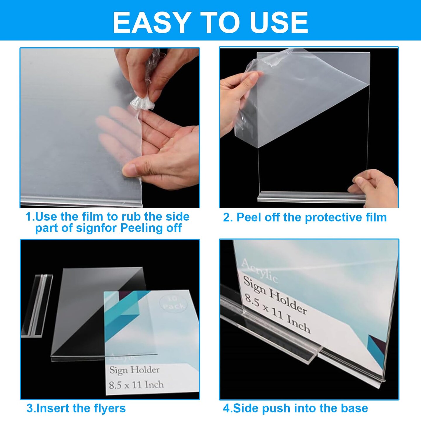 10 Pack Acrylic Sign Holder 4x6, Double-Sided Stand up Table Top Sign Holders, Clear Acrylic Picture Frame Paper Holder Display Stand for Office Business Store Wedding Party