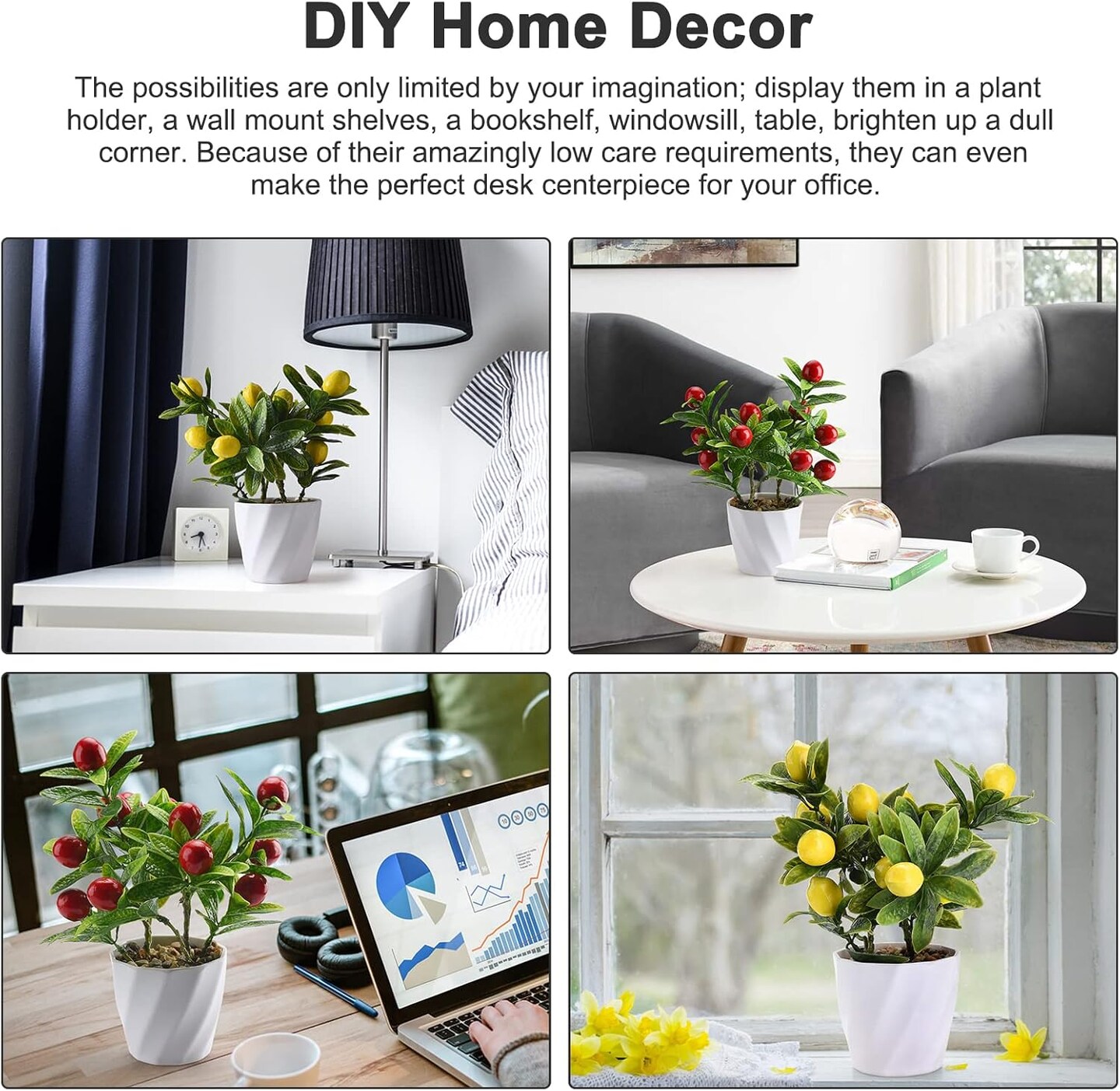 10-Inch Artificial Lemon Tree – Realistic Potted Fruit Bonsai with Yellow Lemons, Decorative Faux Lemon Plant for Home, Kitchen, and Table Décor