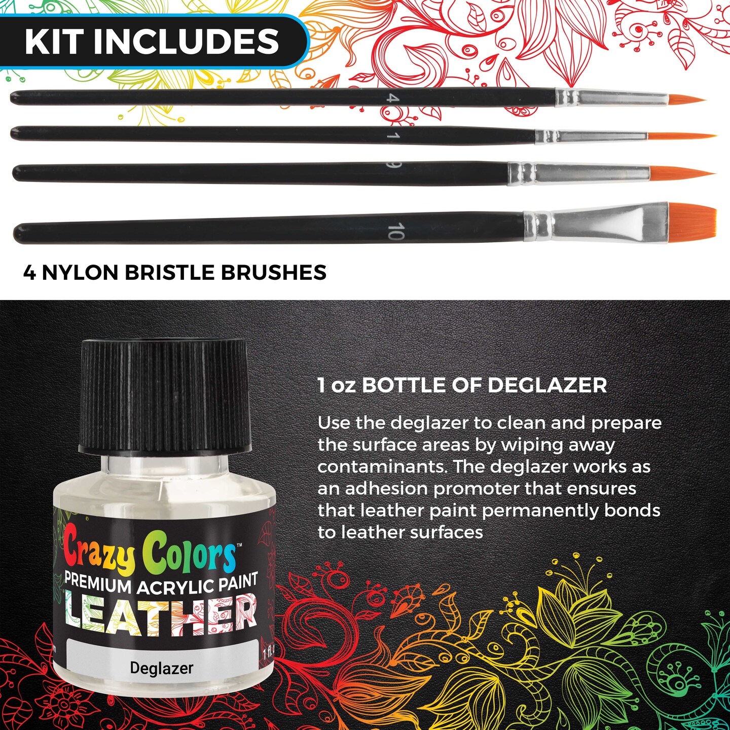 Premium Acrylic Shoe &#x26; Leather Paint Kit 29-Color with 4 Brushes (1 oz Bottles) - Acrylic Leather Paint for Shoes, Sneakers, Jackets, Bags, Purses, Furniture
