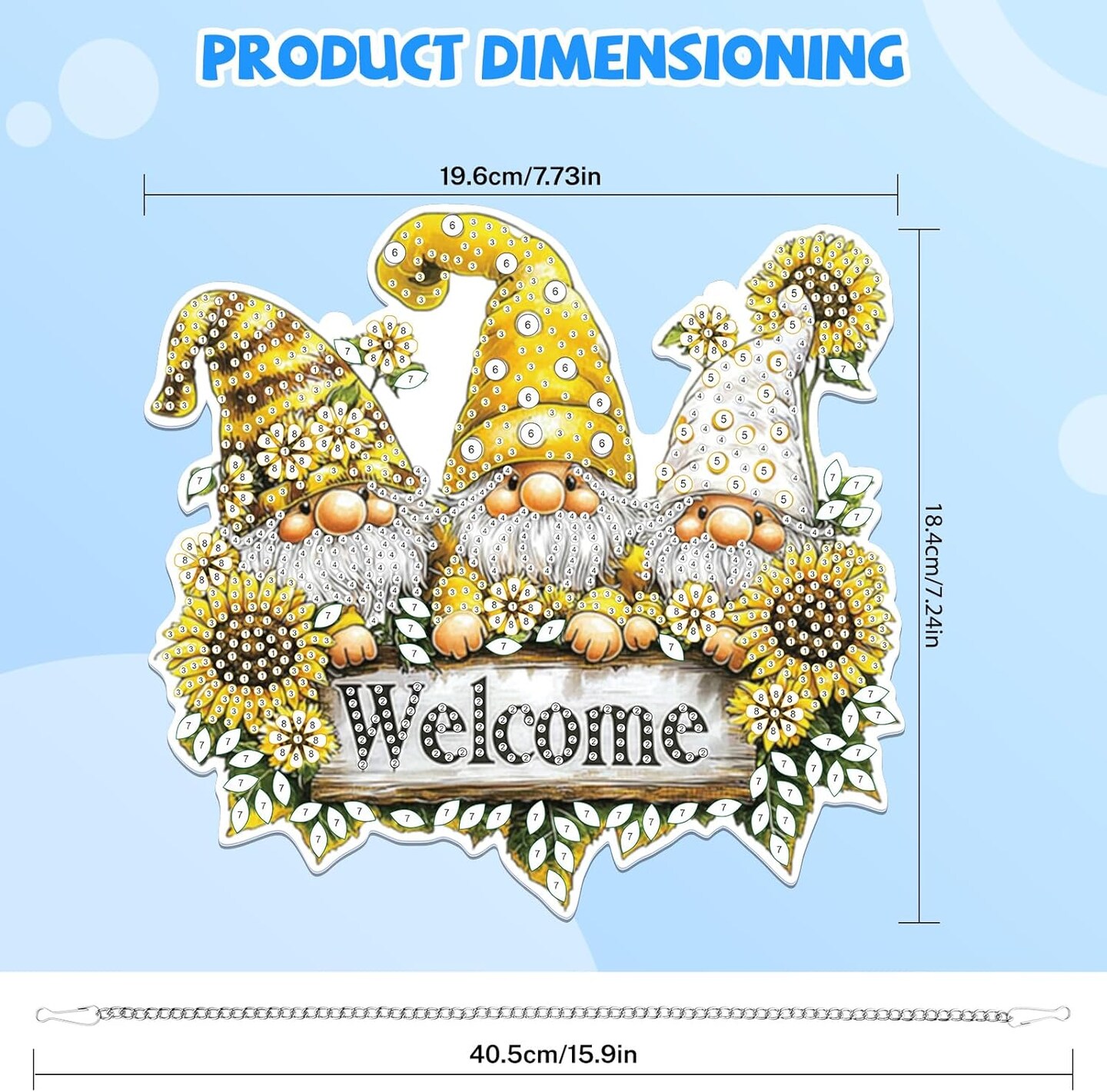 5D Gnome Diamond Art Hanging Kit &#x2013; DIY Welcome Sign Ornament for Home &#x26; Garden Decor