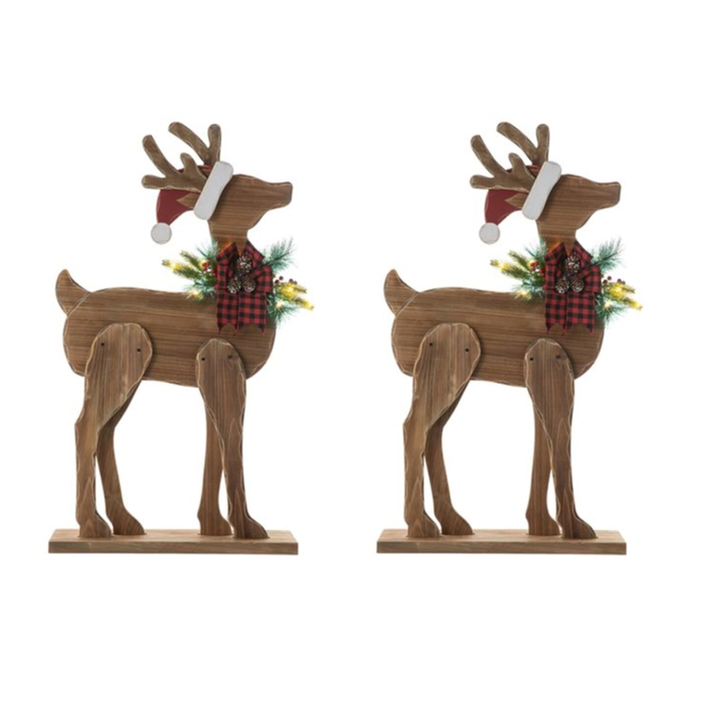 Set of 2 36&#x22;H Chunky Wood Reindeer Porch Decor with Timer