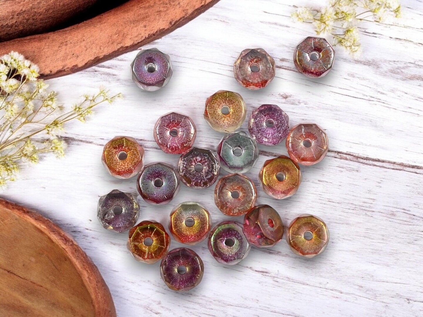 *50* 4x6mm Crystal Rainbow Luster Fire Polished Heishi Rondelle Beads