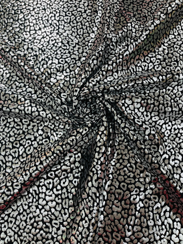 1 Yard Foil Leopard Print Spandex Fabric Reflective Milliskin Stretch Nylon Blend 58-60 inches width
