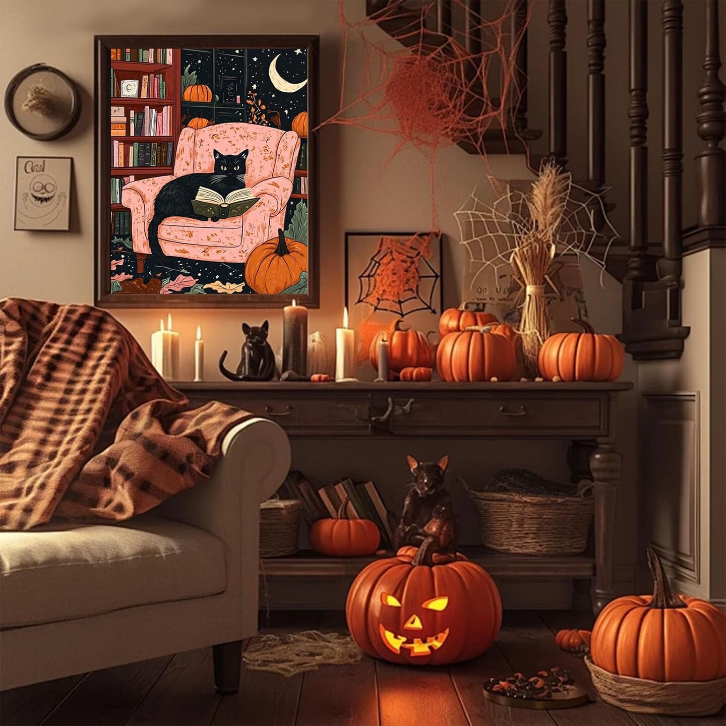 Black Cat Paint by Numbers for Adults, Halloween Paint by Number on Canvas Without Frame