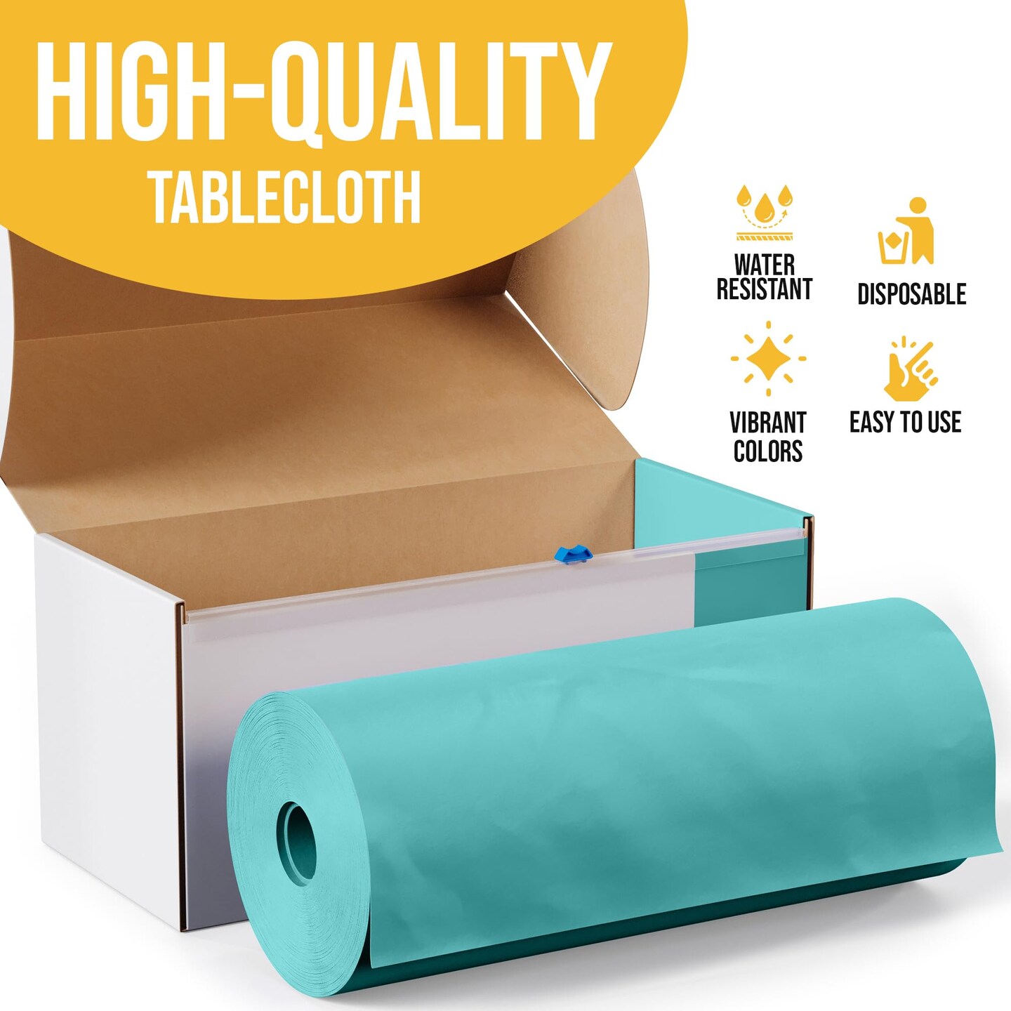 Party Solids 54" x 300' Plastic Table Cover Roll with Slide Cutter – Cut-to-Size Dispenser Box – Makes Up to 36 Disposable 8' Rectangle Tablecloths by Exquisite