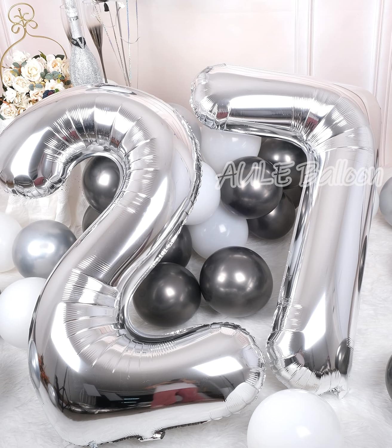40 Inch Silver Number 27 Balloon – Giant Foil Mylar Balloon for 27th Birthday, Anniversary, and Party Decorations (Silver Numbers)