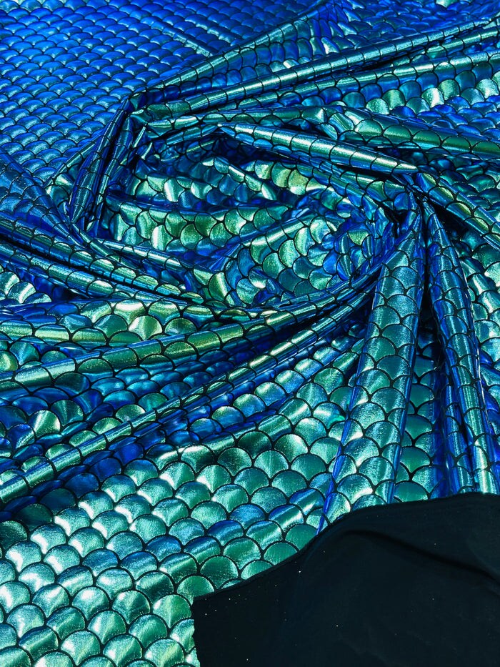 1 Yard Stretch Mermaid Fish Scale Foil Spandex Fabric Reflective Print 58-60 inches width