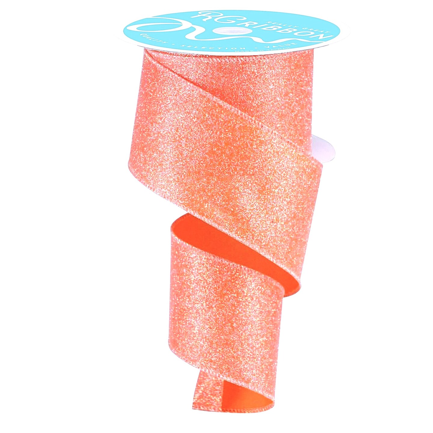 RG Ribbon: 2.5" Fine Glitter Wired Ribbon, Orange - For Bows, Wreaths, Crafts, and Decorations