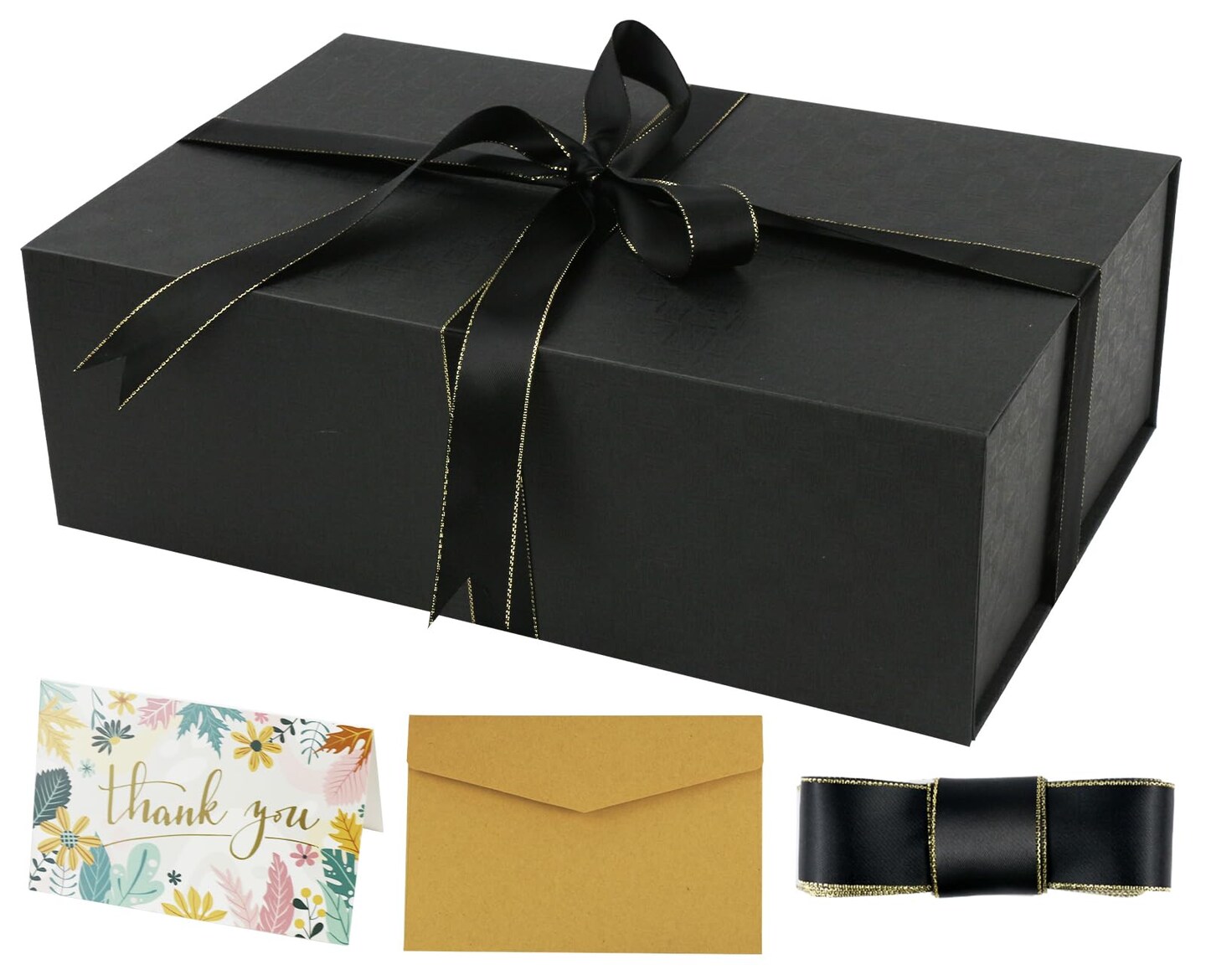 Large Black Gift Box14x9x4.5 inches,Gift Boxes with Magnetic Closure Lid,Ribbon and Card,Present Box for Birthady Valentine's Day Mother's Day Christmas,Anniversary