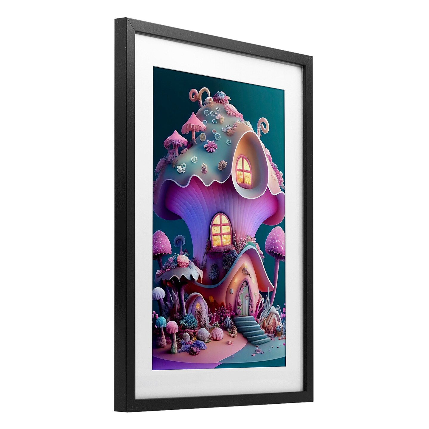Stupell Industries Magicville Fairytale Mushroom House Framed Print Under Glass, design by Sasha