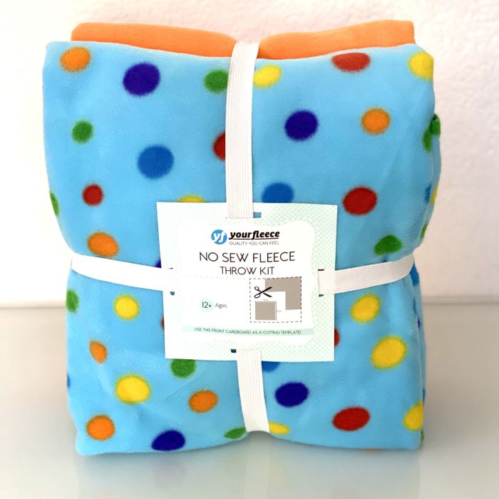 Rainbow Polka Dots Circus Anti-Pill No-Sew Throw Fleece Fabric Kit (72x60)