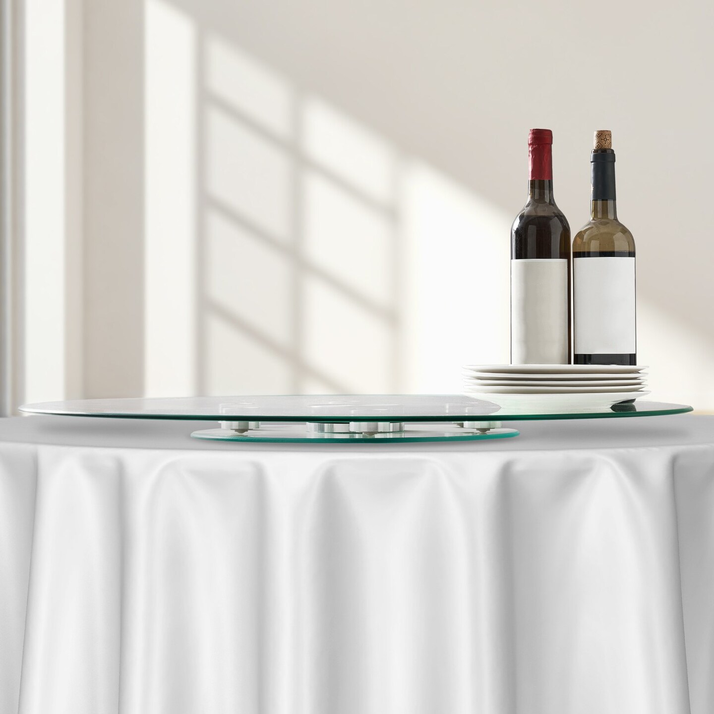 Transparent Tempered Glass Lazy Susan Turntable with Aluminum Base and 360 Degree Rotation