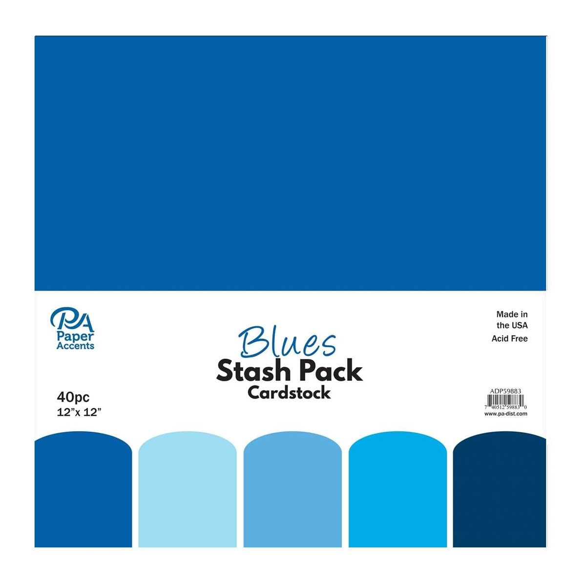 PA Paper Accents Stash Pack Cardstock Pack 12" x 12" Blues colored cardstock paper for card making, scrapbooking, printing, quilling and crafts, 65lb., 40 pieces