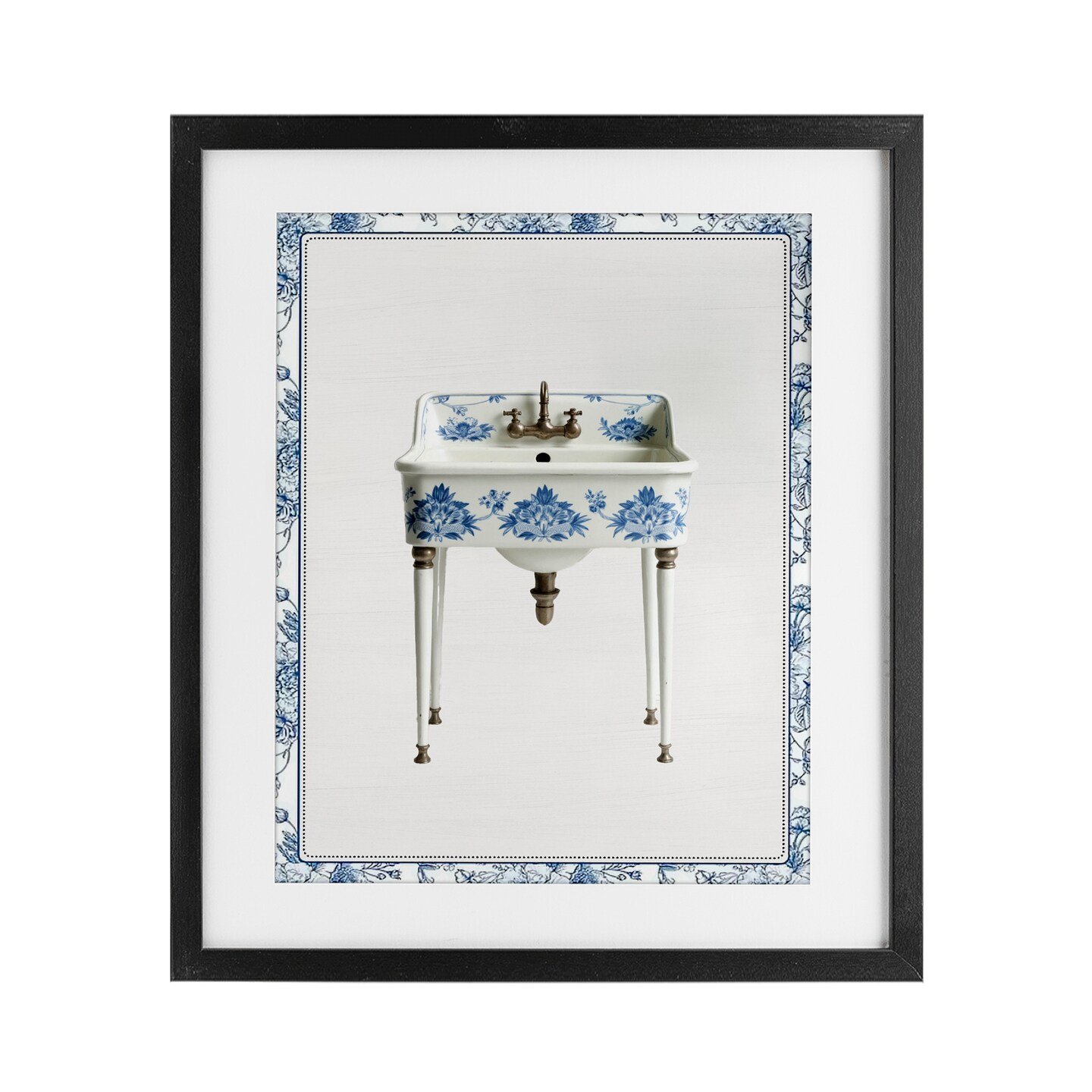Stupell Industries Vintage Chinoiserie Sink Framed Print Under Glass, design by Lettered and Lined