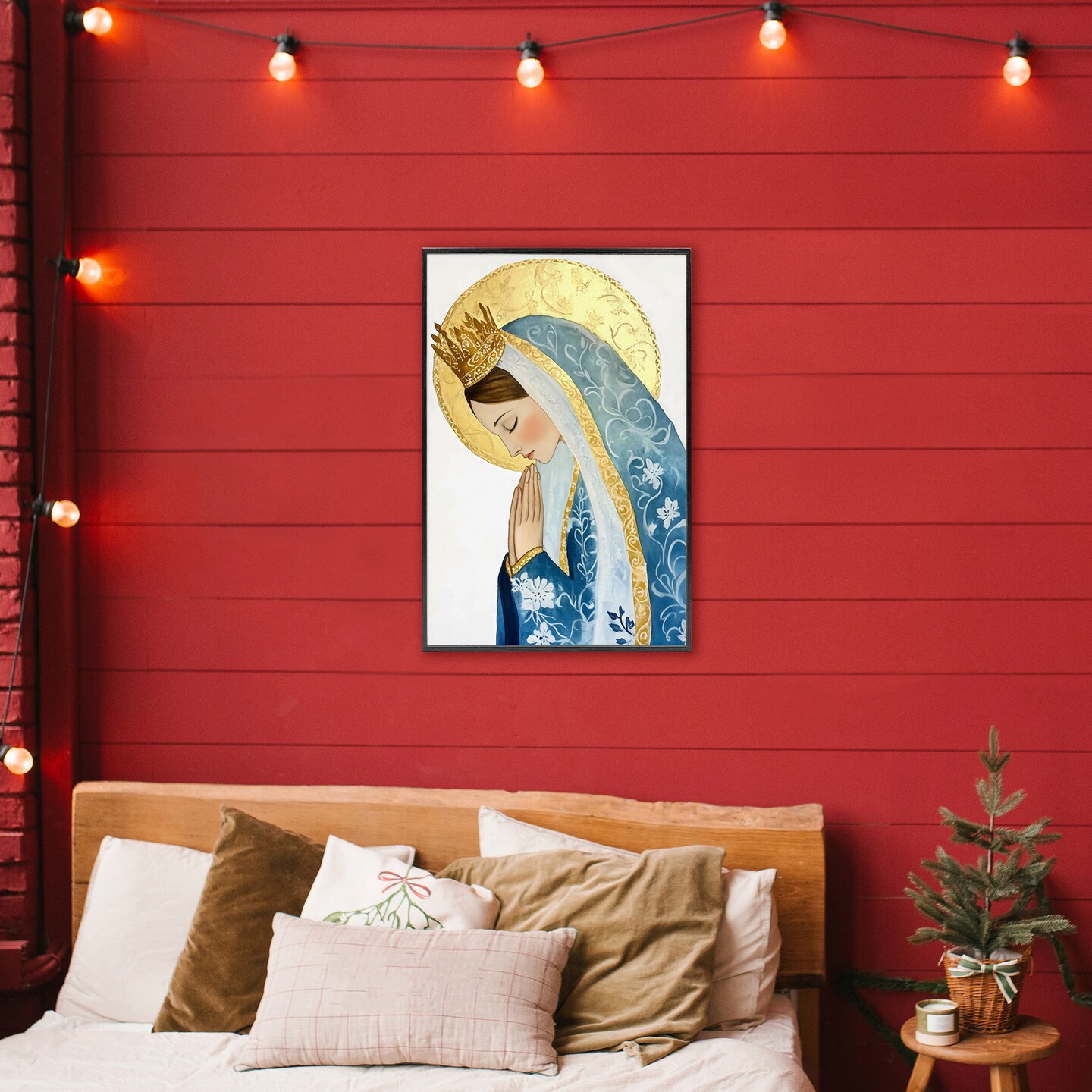 Stupell Industries Mother Mary Religious Portrait Framed Giclee, design by Petal Prints Design