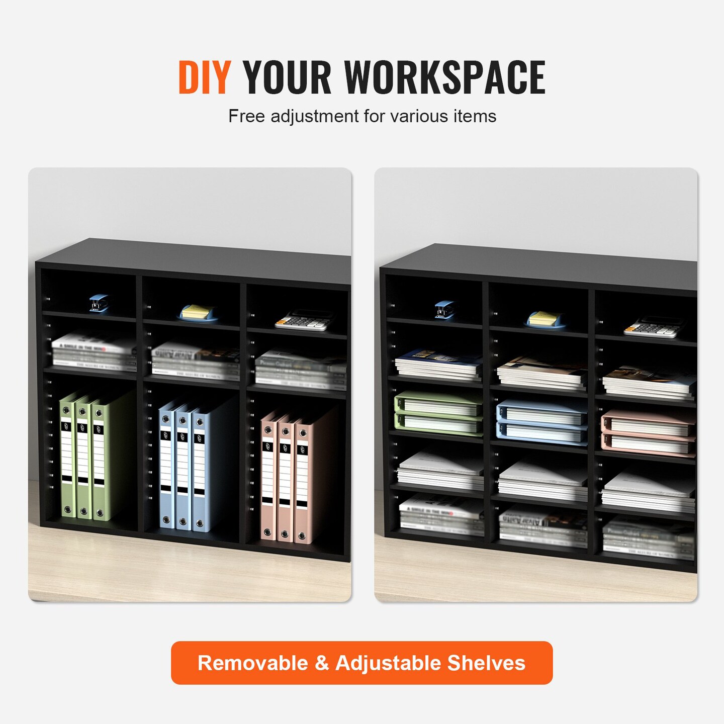 Wood Literature Organizer File Sorter with Removable Shelves Mailbox Slots for Office