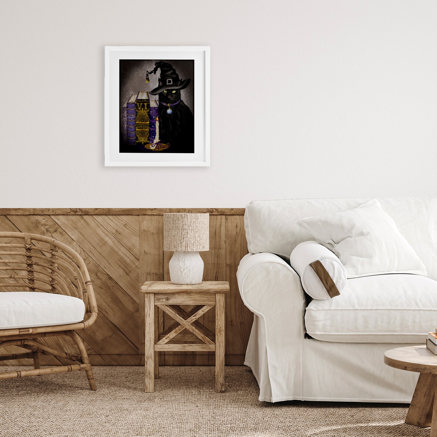Stupell Industries Black Cat Gothic Books Framed Print Under Glass, design by Lori Mosley