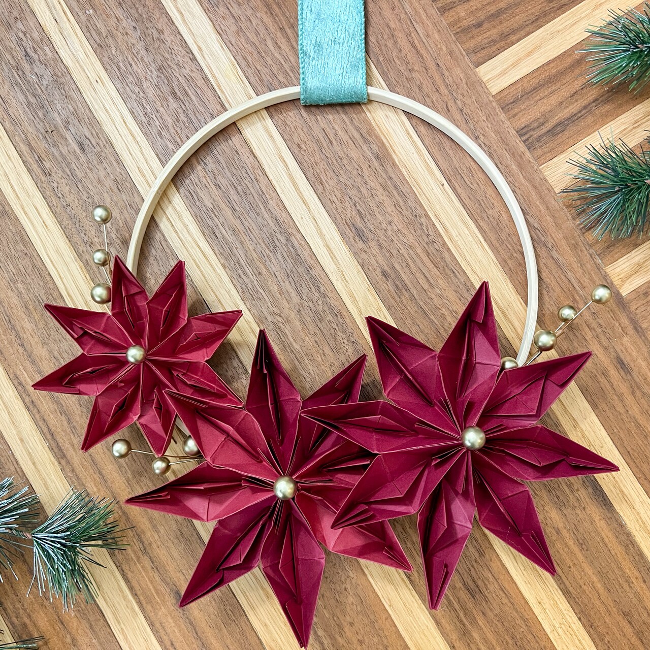 Origami Poinsettia Wreath