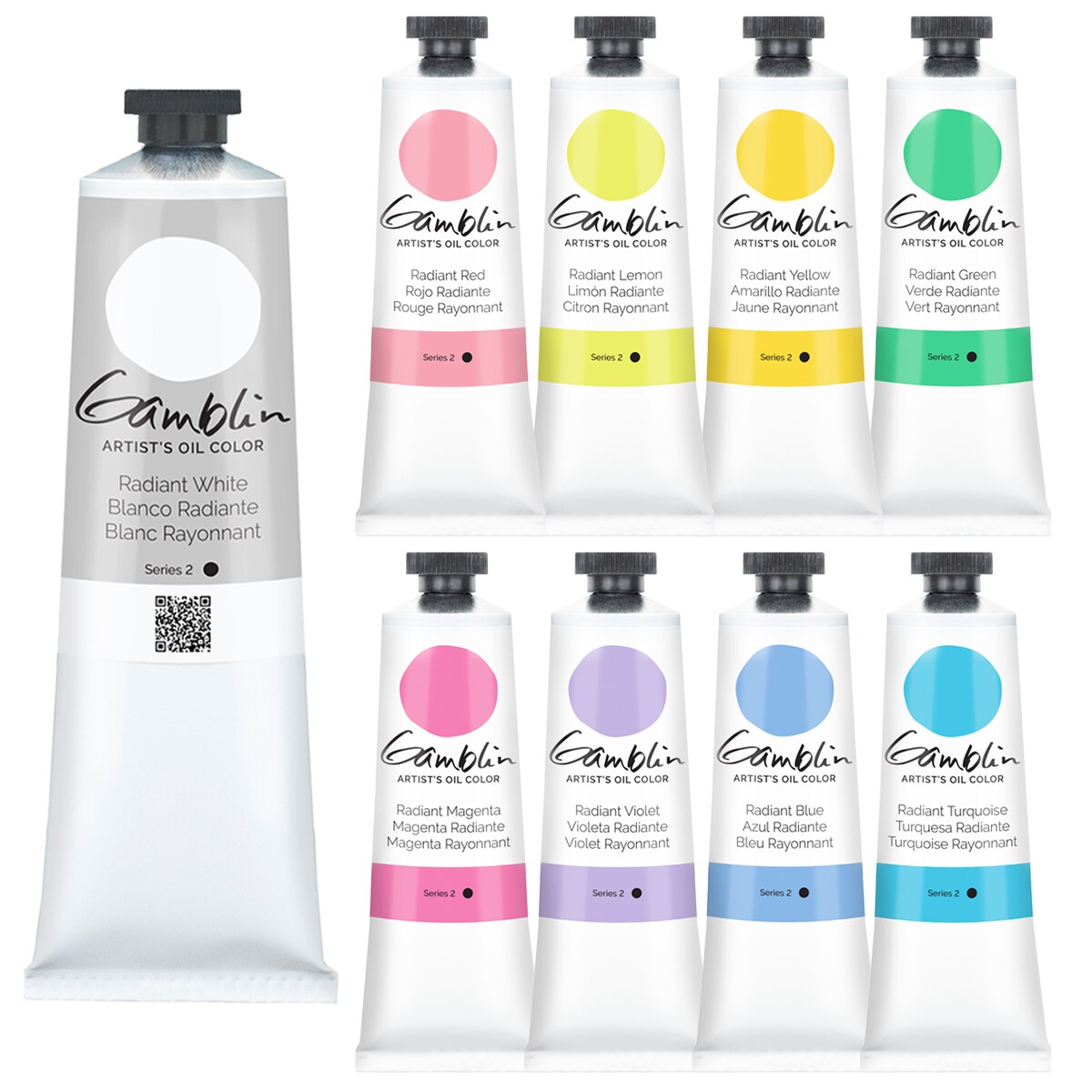 Gamblin Professional Oil Paint Set - 9 Radiant Colors, 37ml Tubes & 150ml Radiant White, Opaque & Low Absorption, Inspired by Impressionists, Ideal for Plein Air & Alla Prima Painting