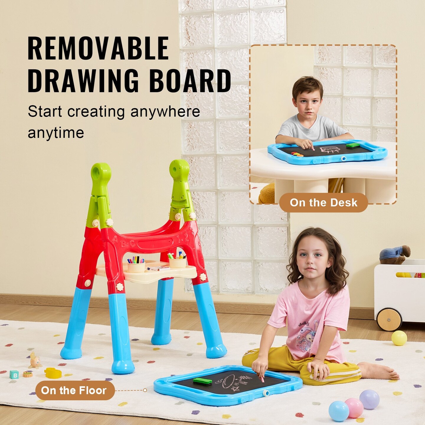 Kids Art Easel 2 in 1 Double Sided Magnetic Whiteboard and Chalkboard Adjustable