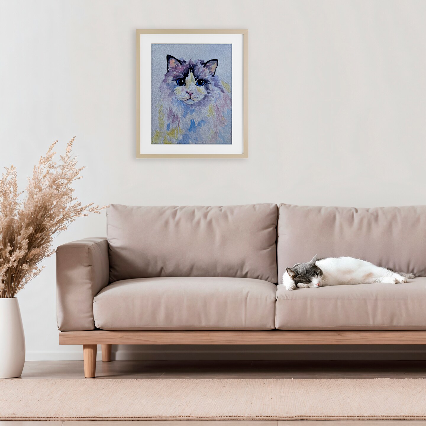 Stupell Industries Pastel Cat with Blue Eyes Framed Print Under Glass, design by Tatiana Roberts