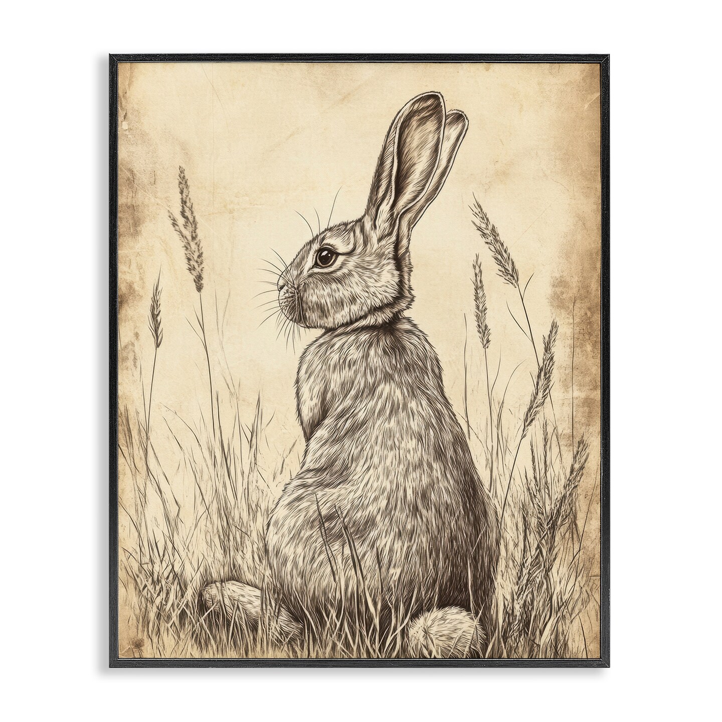 Stupell Industries Vintage Aged Bunny Portrait Framed Giclee, design by Petal Prints Design
