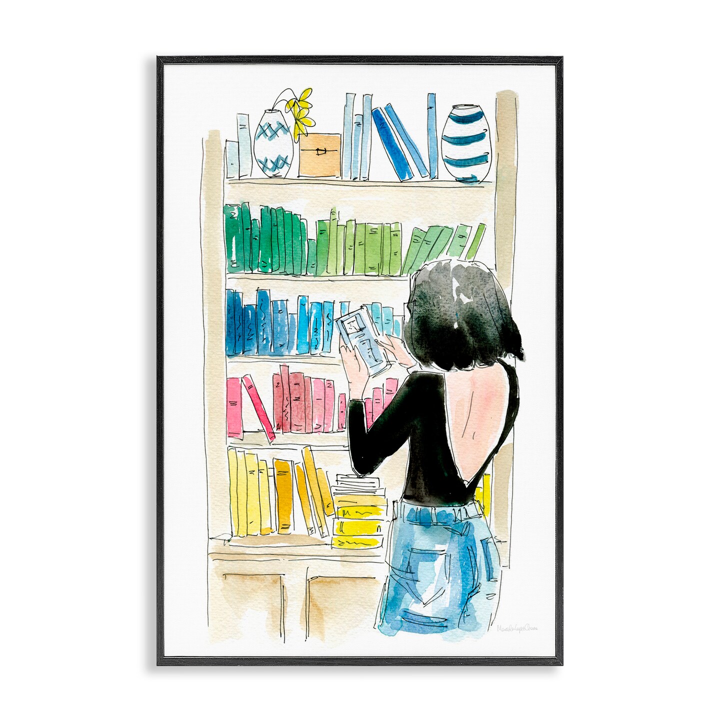 Stupell Industries Browsing Home Library Framed Giclee, design by Mercedes Lopez Charro