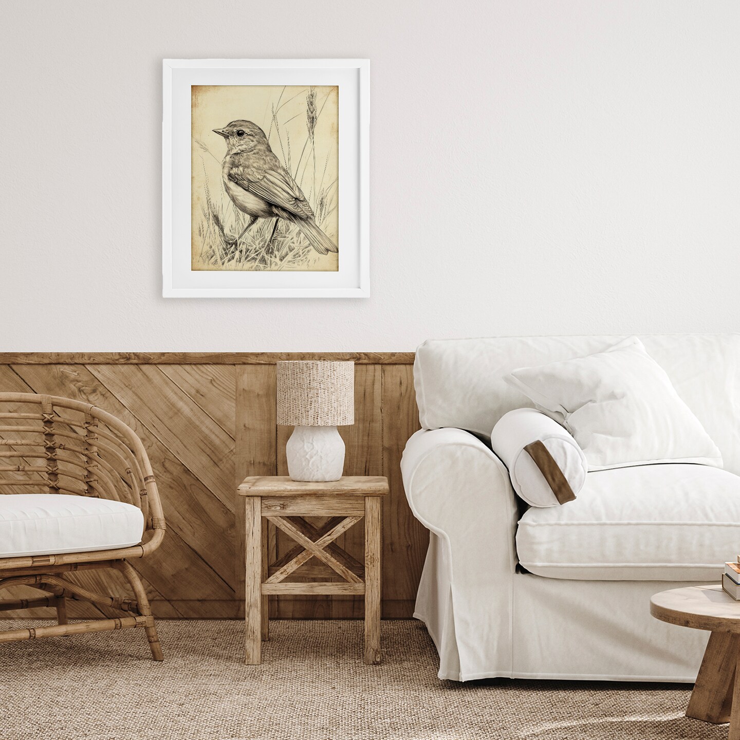 Stupell Industries Vintage Small Sketched Bird Framed Print Under Glass, design by Petal Prints Design