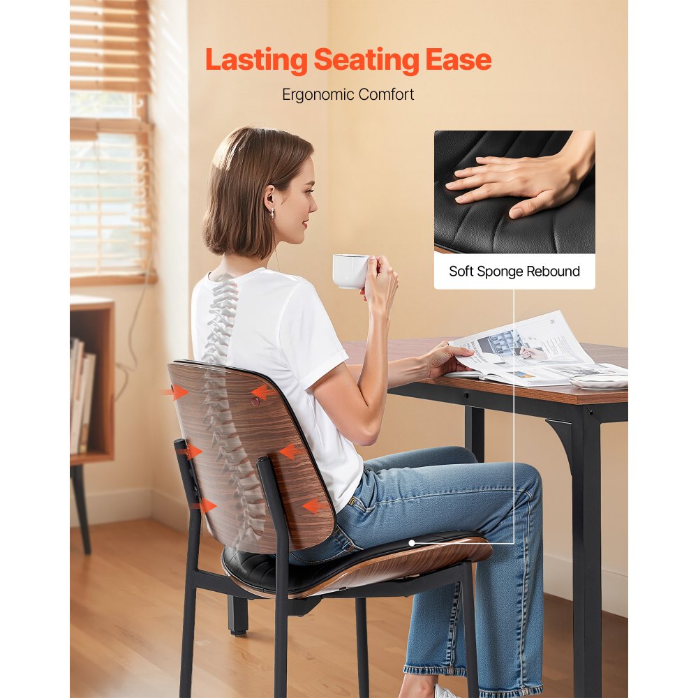 Black Metal and PU Leather Mid-Century Modern Dining Chairs Set with Sponge Seat