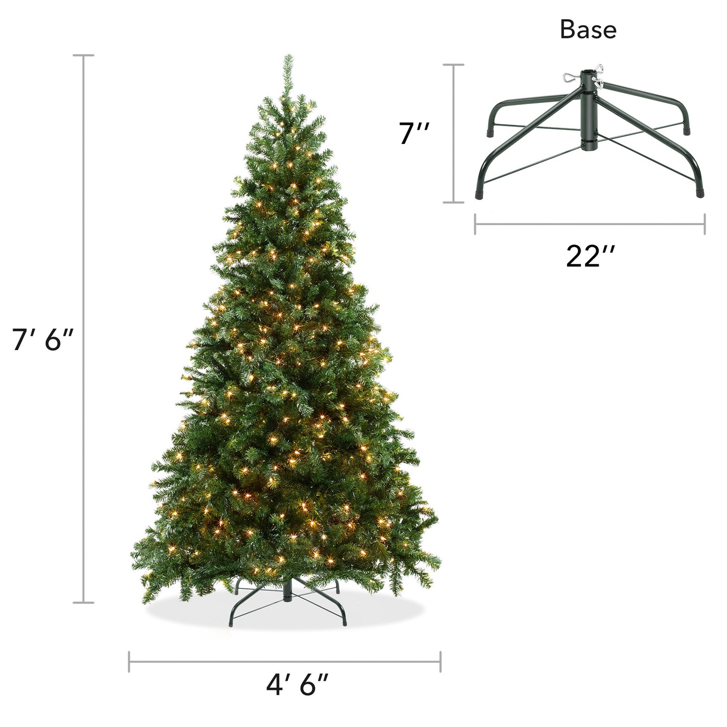 Casafield Realistic Pre-Lit Green Spruce Artificial Holiday Christmas Tree with Sturdy Metal Stand