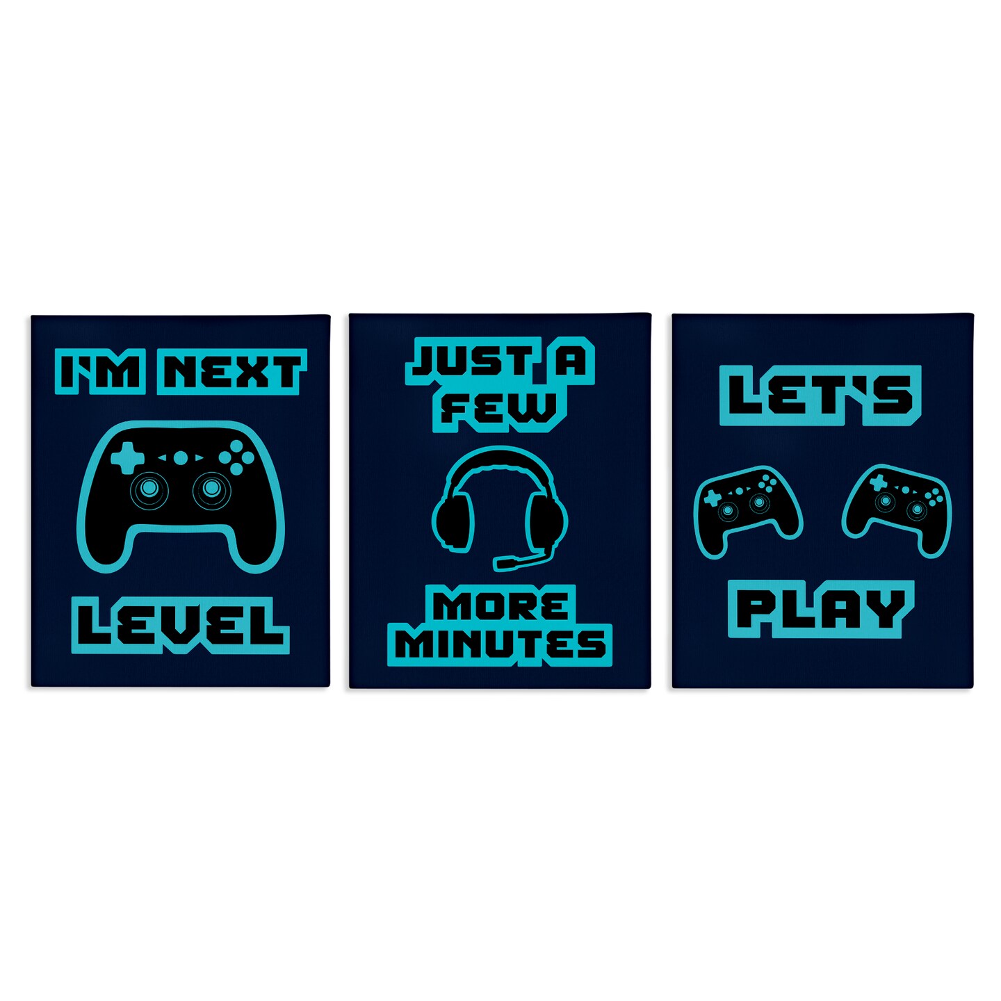 Stupell Industries Retro Blue Gaming Words 3pc Canvas Set, design by Marcus Prime