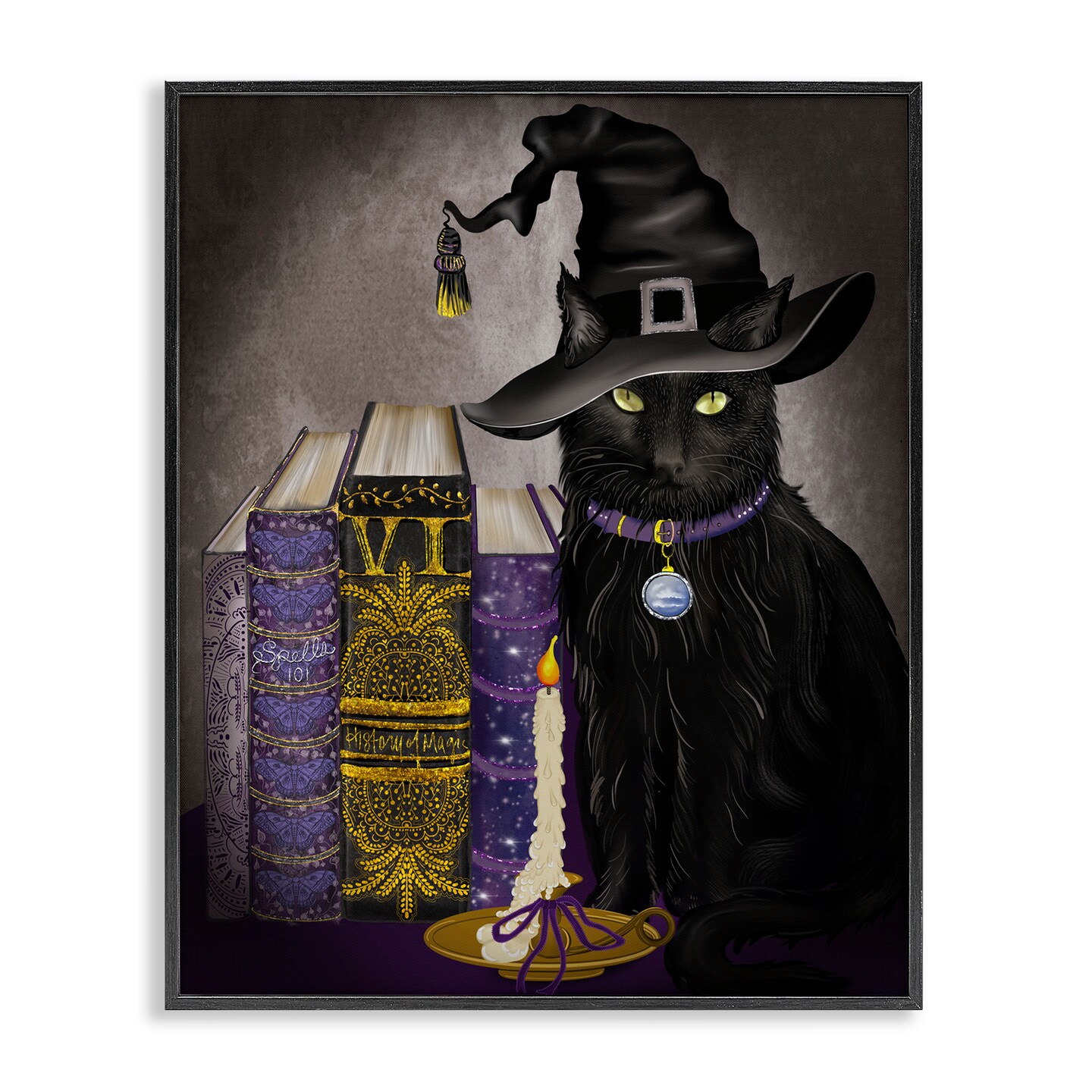 Stupell Industries Black Cat Gothic Books Framed Giclee, design by Lori Mosley