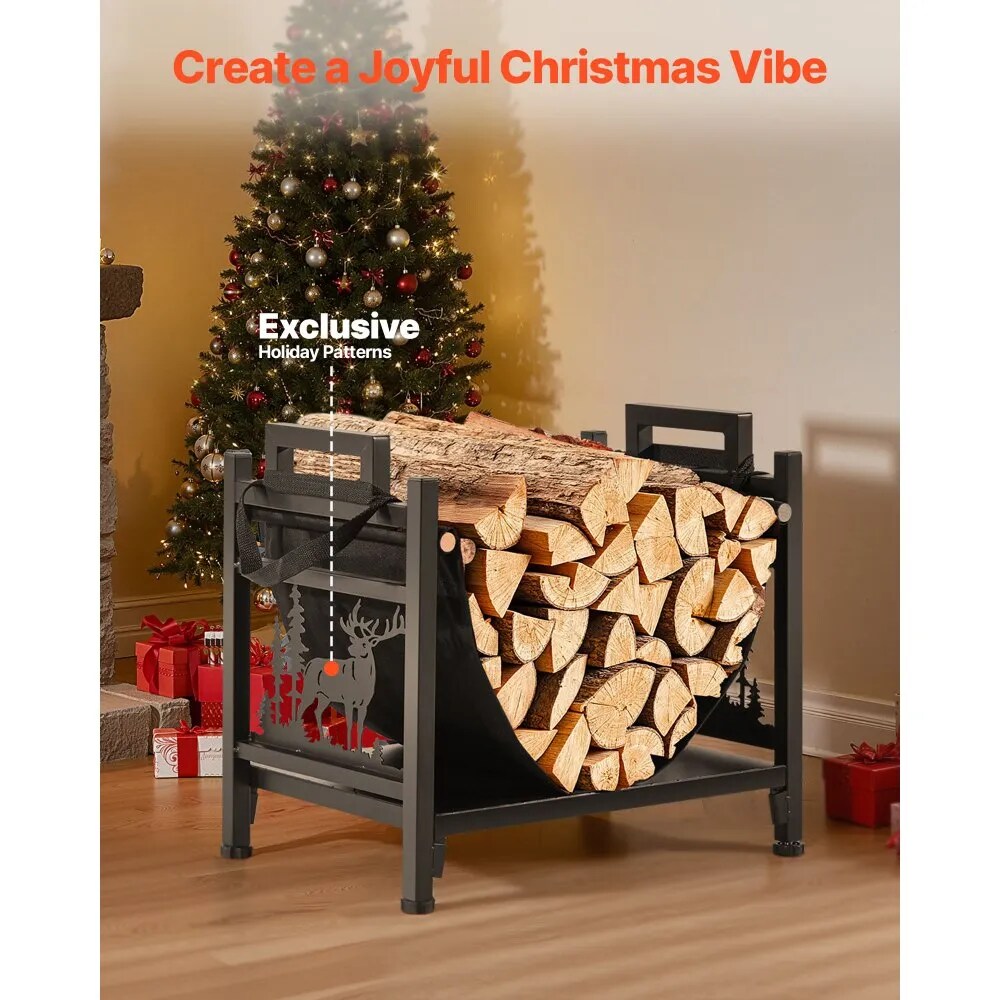 Indoor Firewood Rack 1.5 Ft Curved Log Holder with Canvas Carrier Steel