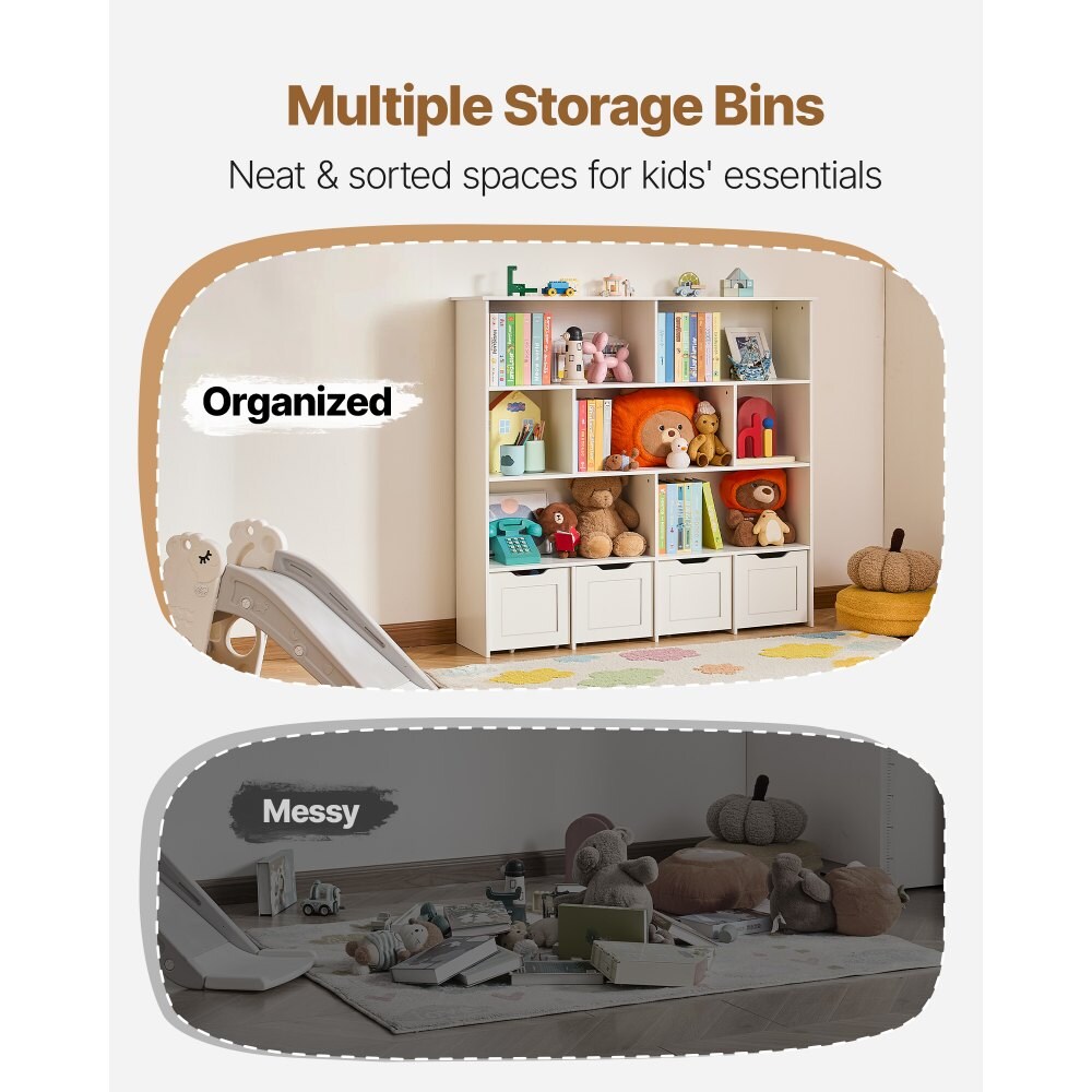 Kids Toy Storage Organizer with 11 Compartments 4 Drawers and Top Shelf Wooden Playroom Cabinet with Anti Tip Safety Kit