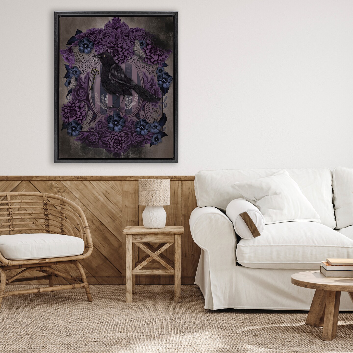 Stupell Industries Raven with Gothic Florals Floating Frame, design by Lori Mosley