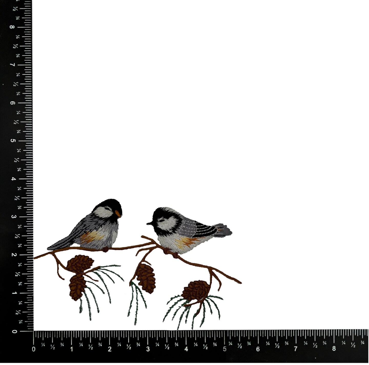Two Chickadees on a Branch, Birds, Nature, Embroidered, Iron on Patch