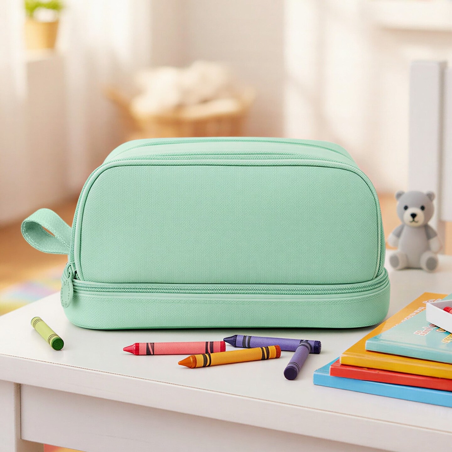 Wrapables 4 Compartment Large Capacity Pencil Case, Pencil Pouch for Stationery Tools, Aqua