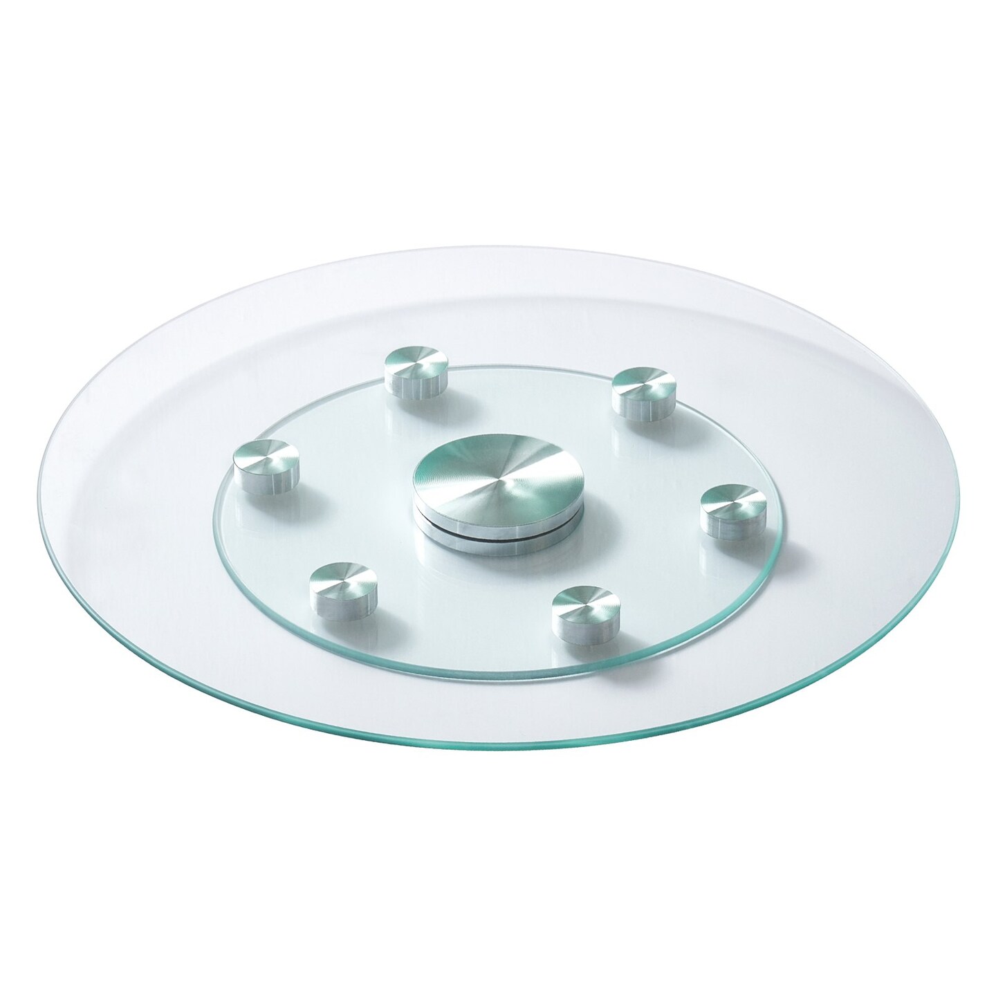 Transparent Tempered Glass Lazy Susan Turntable with Aluminum Base and 360 Degree Rotation