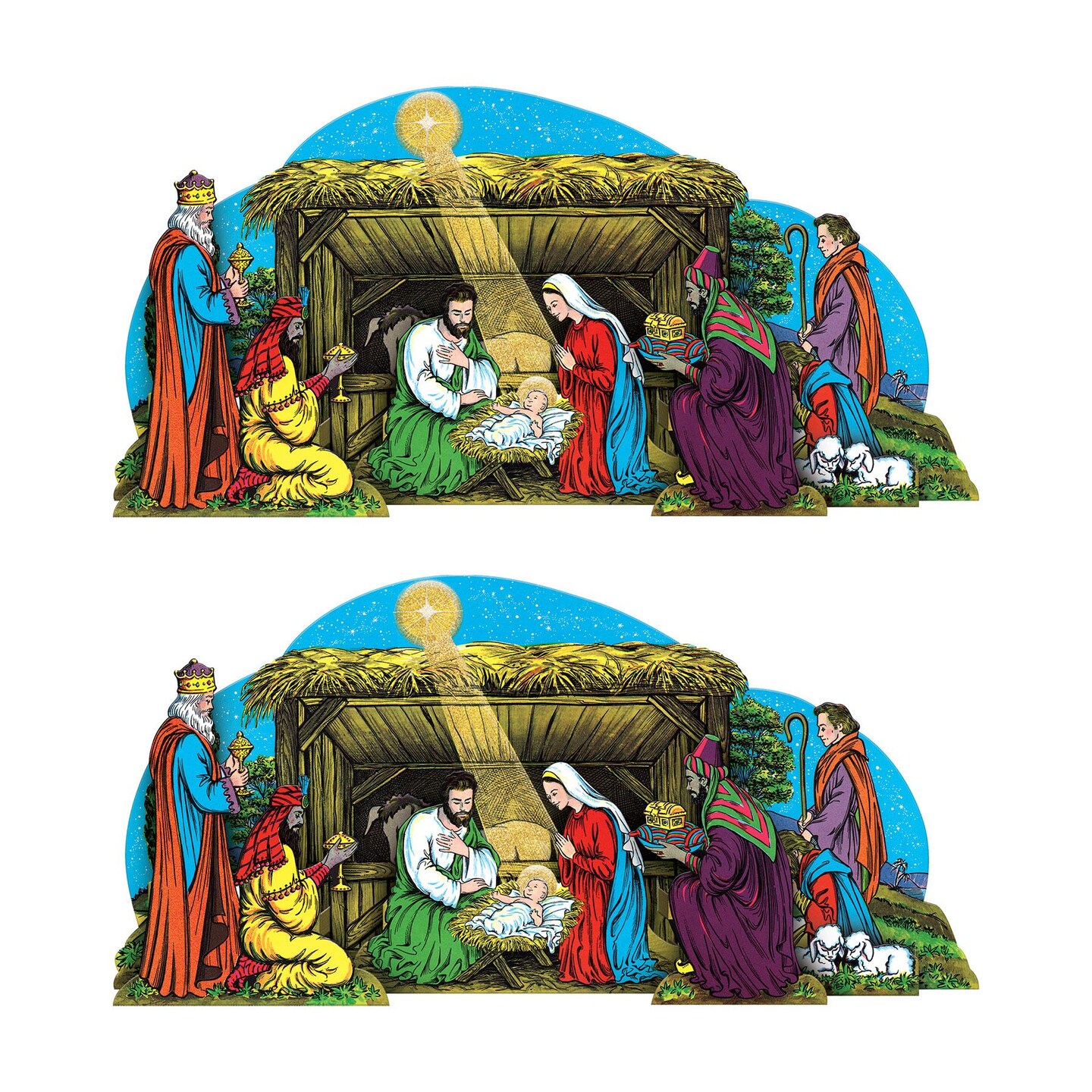 12 Pack Bulk Vintage Christmas Glittered Nativity Scene Table Decoration