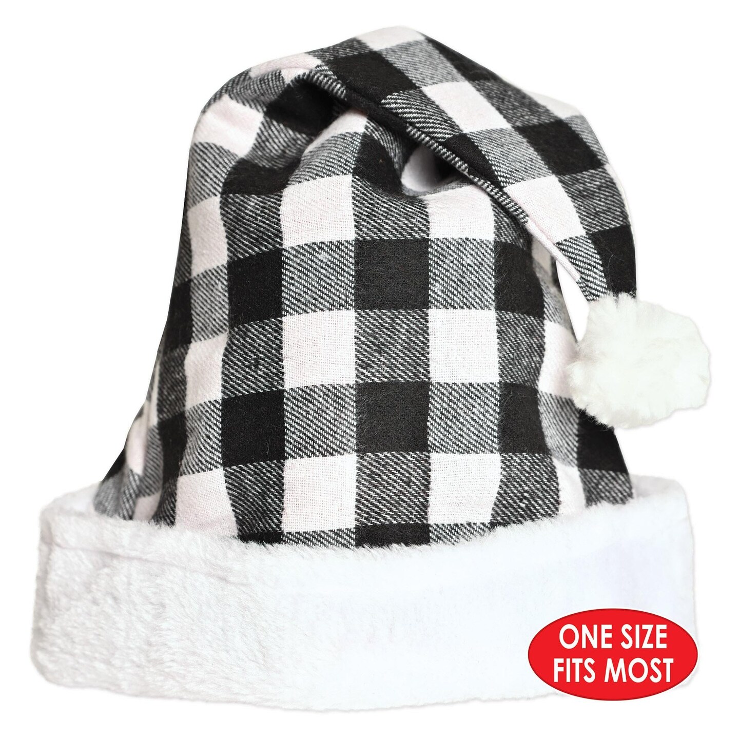 12 Pack Beistle Christmas Plaid Santa Hat - Black &#x26; White