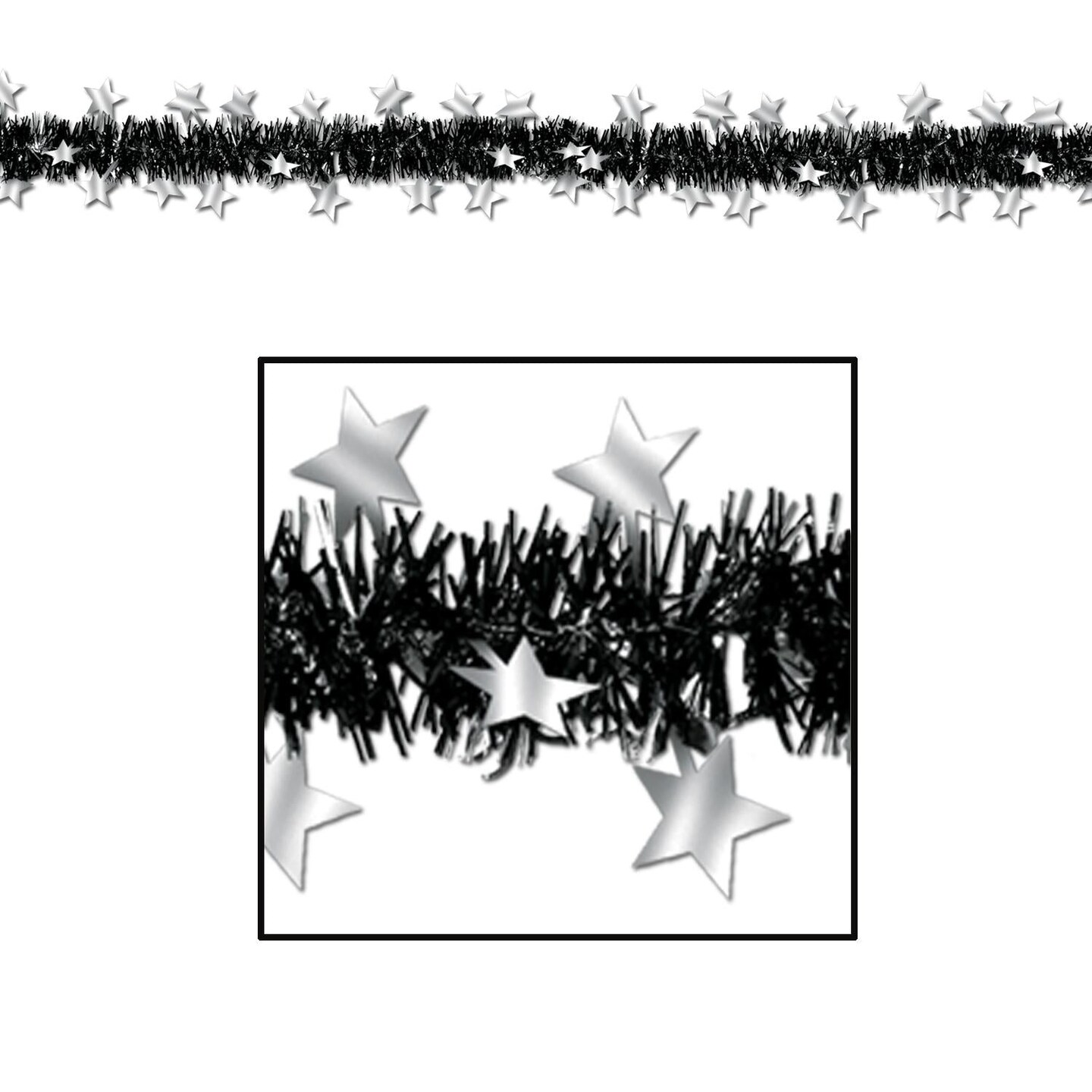 12 Pack Beistle Metallic Star Party Garland - black/silver